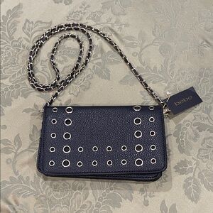 Bebe Black Crossbody Bag with Gold Eyelets NWT